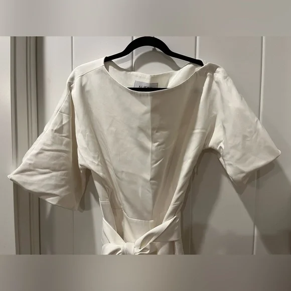 Ana Off-Shoulder Belted Jumpsuit in White - Picture 8 of 15